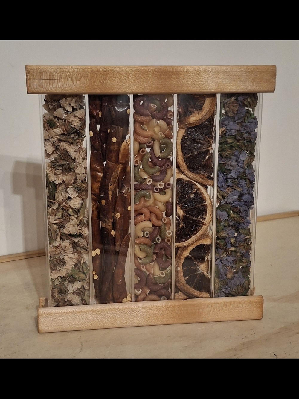 Decorative Vertical Herb & Dried Accent Display, Natural Wood Frame